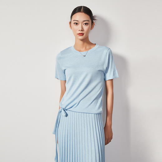 东黎 • 丝绒女士夏季系带气质简约圆领短袖 4071 商品图0