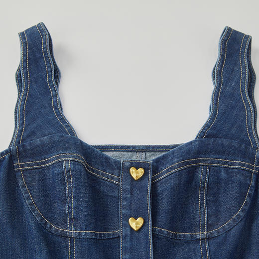 谜底牛仔吊带连衣裙2024年夏季新品复古风修身中长裙子242ML0515 商品图3