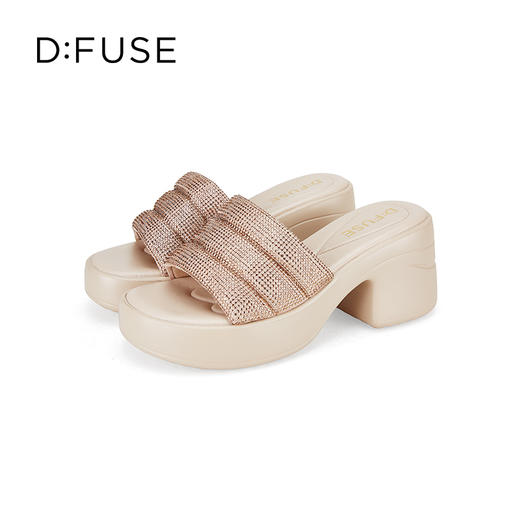 D:FUSE迪芙斯2024夏新款云感厚底膨胀感宽面烫钻凉拖鞋DF42110216 商品图0