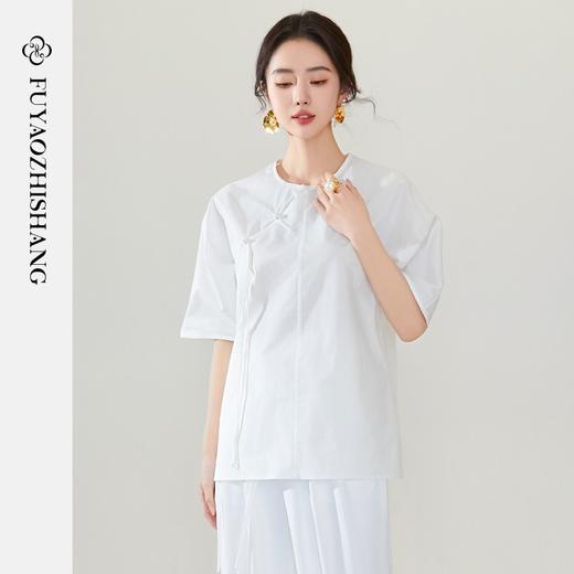 IWY/扶摇系列 白色夏季新中式斜襟汉元素纯棉衬衫FYB311 商品图1