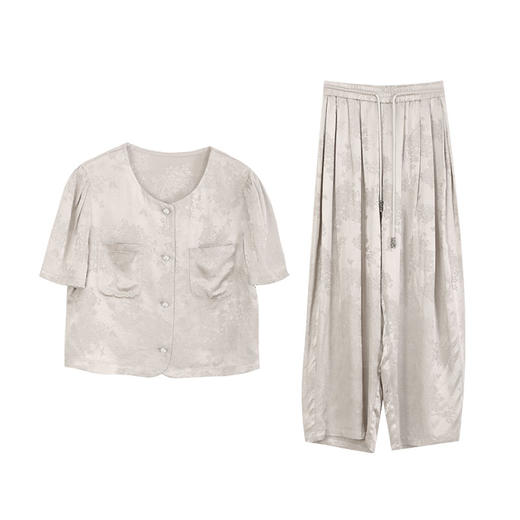 玳莎莱赛尔天丝气质两件套女2024夏季新款优雅复古新中式提花套装  EB46201 商品图4