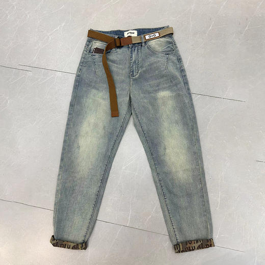 夏季薄款复古洗水常规版时尚撞色翻边裤脚牛仔裤   XYG-13593 商品图0