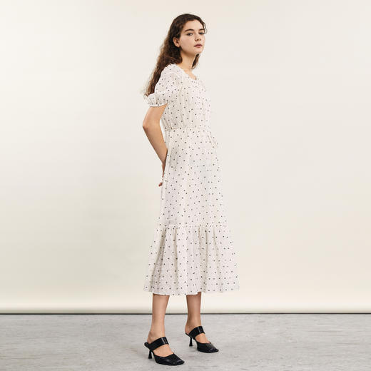 谜底连衣裙短袖女2024夏季新品小清新浪漫植绒提花长裙242ML0578 商品图1