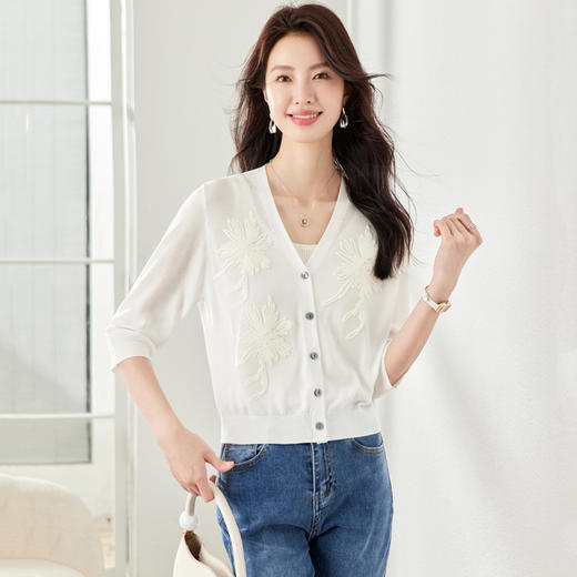 薄款外搭防晒披肩，中式上衣半袖冰丝针织外套CC- 16-6872 商品图3