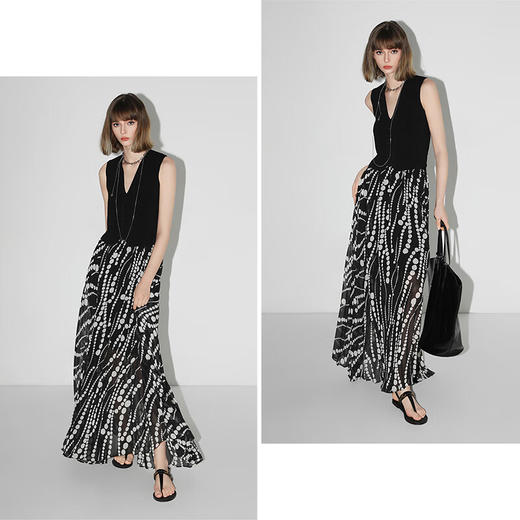 COCOBELLA度假风不规则下摆波点半身裙女飘逸百褶长裙HS7041 商品图3