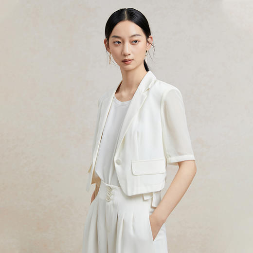 Famecoco短款一粒扣西装女士夏款通勤职业中袖小众西服FAC3AW009 商品图1