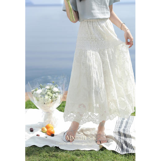 鹿向南「纯真年代」法式A字蕾丝半身裙2025夏季新款气质百搭长裙 商品图3