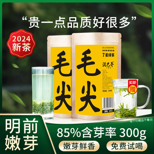 【2024新茶上市】泥巴哥7星毛尖明前春茶嫩芽绿茶150g*2袋 商品图0