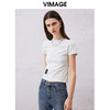 VIMAGE纬漫纪2024夏季新款舒适棉感白色圆领T恤上衣V2102715 商品缩略图2