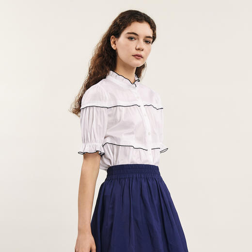 谜底纯棉衬衫短袖女2024夏季新品通勤风少女感宽松衬衣242MC0634 商品图1