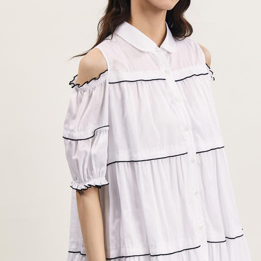 谜底露肩连衣裙2024夏季新品时尚宽松减龄娃娃裙中长裙242ML0637 商品图3