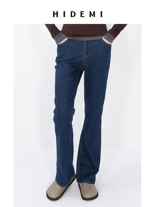 HIDEMI 蓝色复古柔软水洗微喇修身九分牛仔裤 商品图1