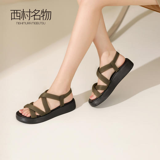 西村名物2024新款夏季外穿精致休闲凉鞋女厚底真皮经典罗马凉鞋T24BG20351 商品图2