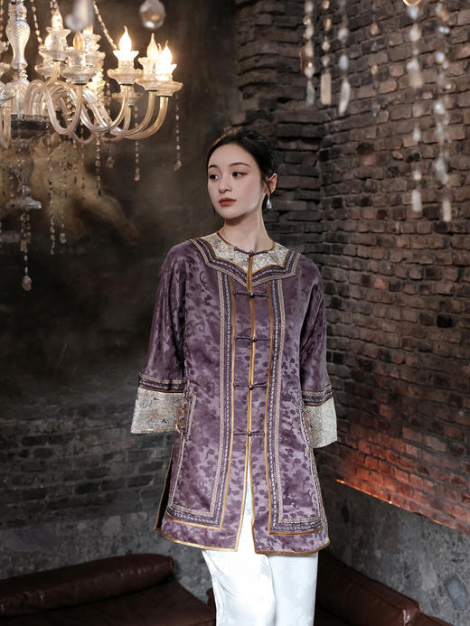 盛唐婧 |重磅香云纱对襟拼接外套 商品图0