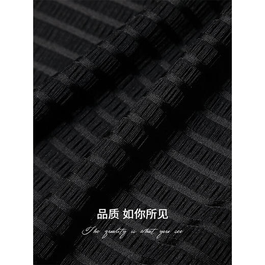 COCOBELLA老钱风压褶紧身贝壳袖T恤精致黑色小立领上衣TS7001 商品图4