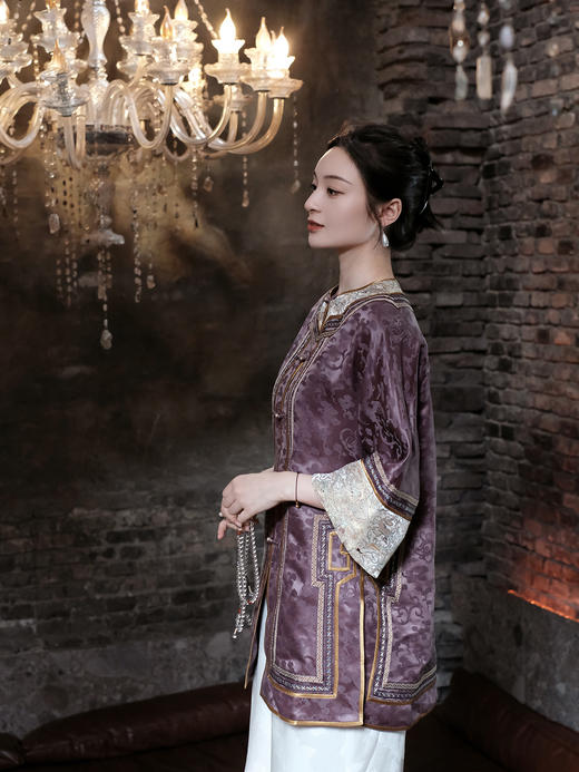 盛唐婧 |重磅香云纱对襟拼接外套 商品图3