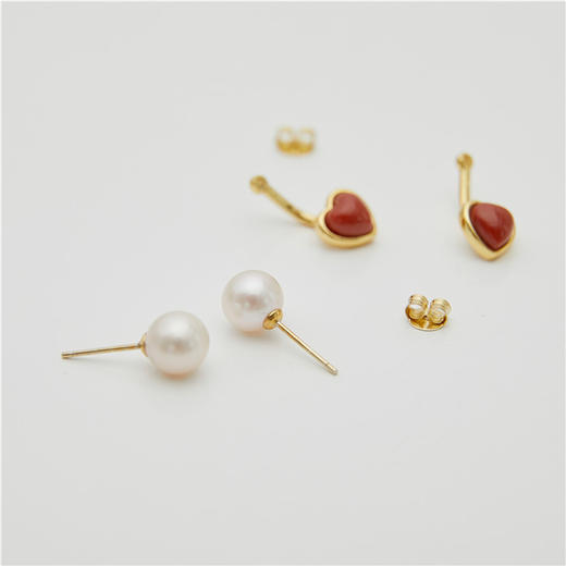 Pearl moments 珠玉系列 南红心形天然淡水珍珠耳环（两种佩戴方式），既可以完整佩戴，也可以只戴一对珍珠耳钉。 商品图2