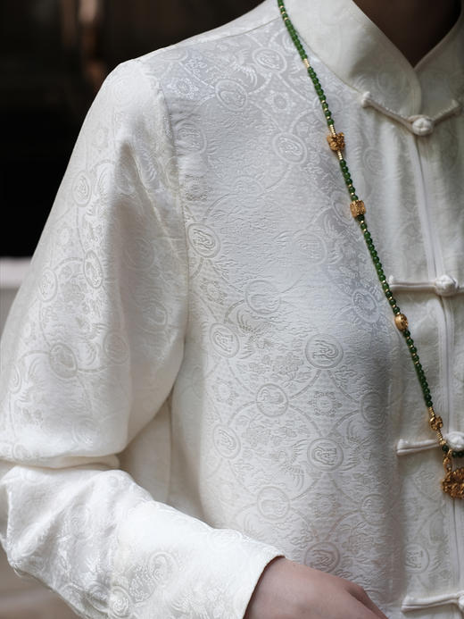 盛唐婧 |真丝花罗百搭对襟衬衫-白色 商品图6