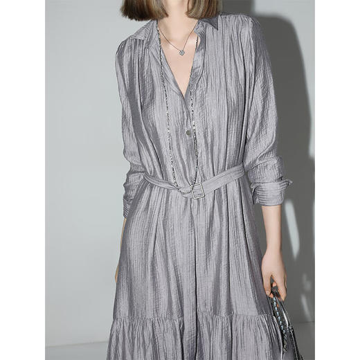 COCOBELLA肌理褶皱莱赛尔连衣裙轻熟女夏气质长袖衬衫裙FR915 商品图3