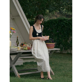 SimpleRetro玫瑰赫本 法式复古拼接吊带连衣裙花苞型假两件a字裙