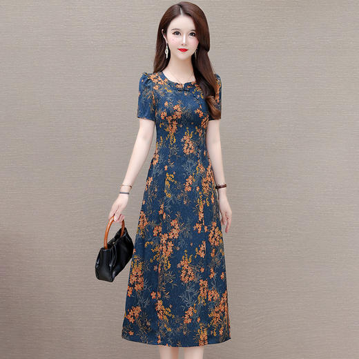 短袖时尚中长款，复古改良A字裙QYM- KED-H1808-Y 商品图0