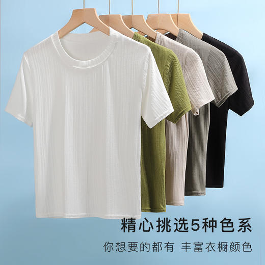 夏季薄款高弹修身显瘦打底T恤圆领短袖上衣女时尚内搭可外穿24311#百搭螺纹短袖 商品图4