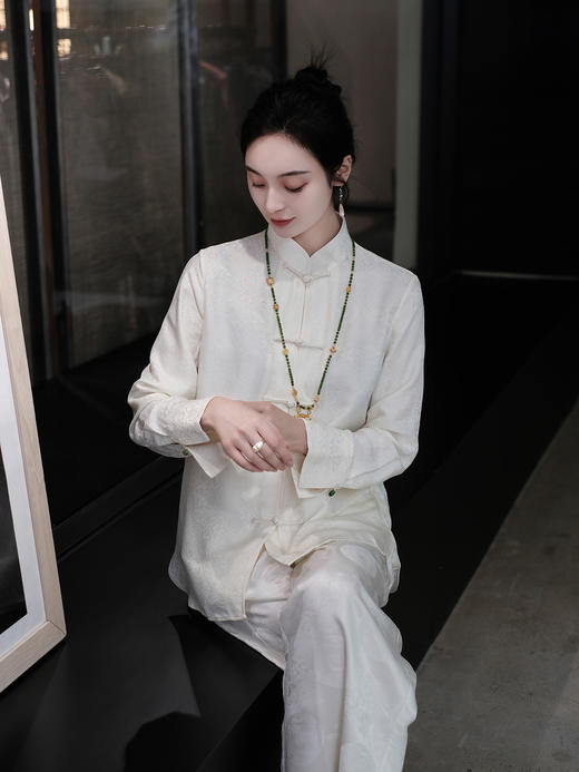 盛唐婧 |真丝花罗百搭对襟衬衫-白色 商品图11