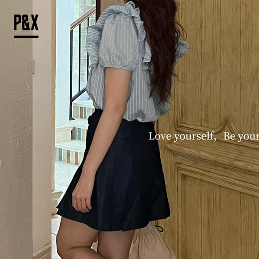 P&X设计师女装夏季洋气条纹韩版时尚百搭衬衫 824228173 蓝色 商品图2