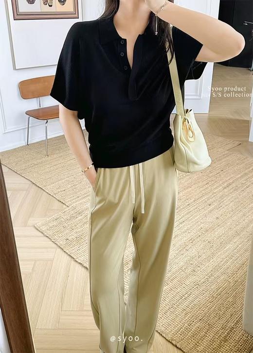 醋酸桑蚕丝面料 POLO领蝙蝠袖针织衫 成衣柔韧挺括自然 面料延展回弹力好 夏日穿毫无闷热感 不易松垮走形 上身垂坠有型不垮塌JZ2416 商品图7