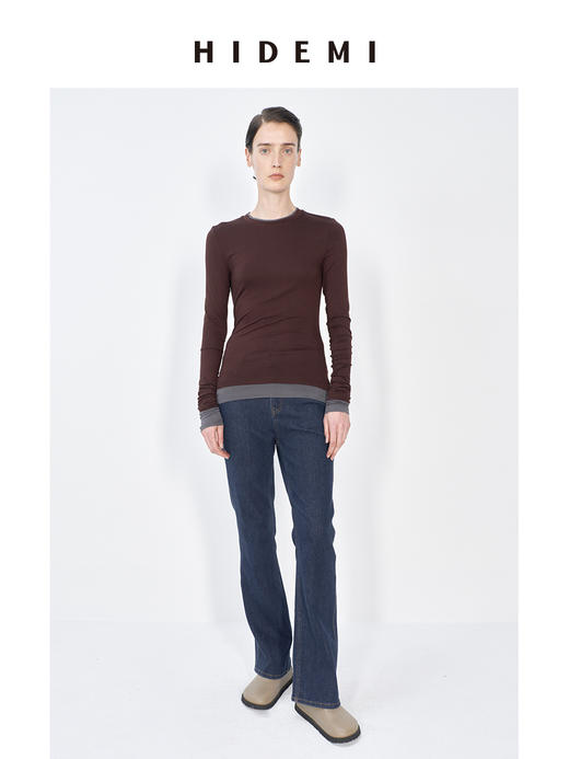 HIDEMI 蓝色复古柔软水洗微喇修身九分牛仔裤 商品图3