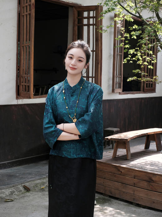 盛唐婧 |真丝宋锦发财树对襟上衣 商品图0