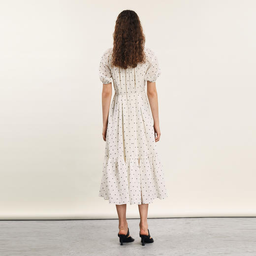 谜底连衣裙短袖女2024夏季新品小清新浪漫植绒提花长裙242ML0578 商品图2