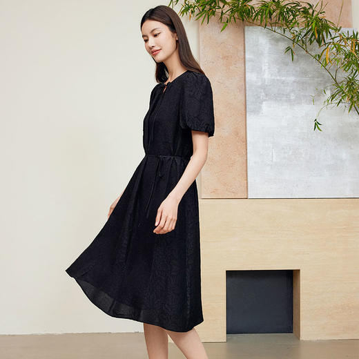 玳莎提花真丝连衣裙2024夏季新款新中式冠乐绉桑蚕丝中长款裙子  EB35107 商品图1