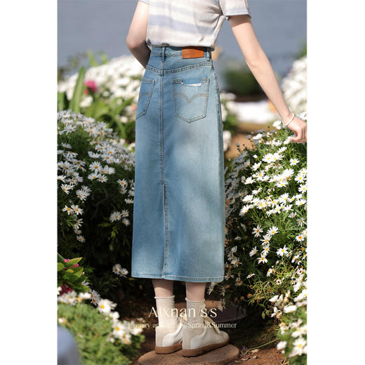 鹿向南「澎湃蓝潮」高腰牛仔半身裙女新款夏季薄款复古长裙子 商品图3