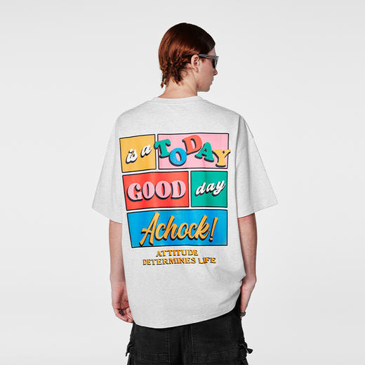 【Achock官方店】潮牌复古撞色字母数码印花新款短袖美式街头T恤 商品图1