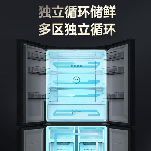 美的（Midea）十字对开门四门风冷无霜一级双变频大容量超薄家用电冰箱线下同款 BCD-479WSPM(Q) 炭灰-浮光 商品图2