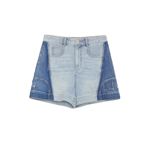 谜底A型短裤女2024年夏季新品复古风高腰百搭拼色牛仔裤242MK0588 商品图4