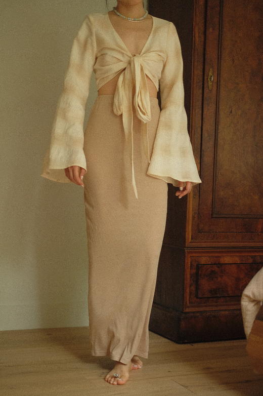 亚麻格纹围裹上衣 - 棉麻与格纹 商品图3