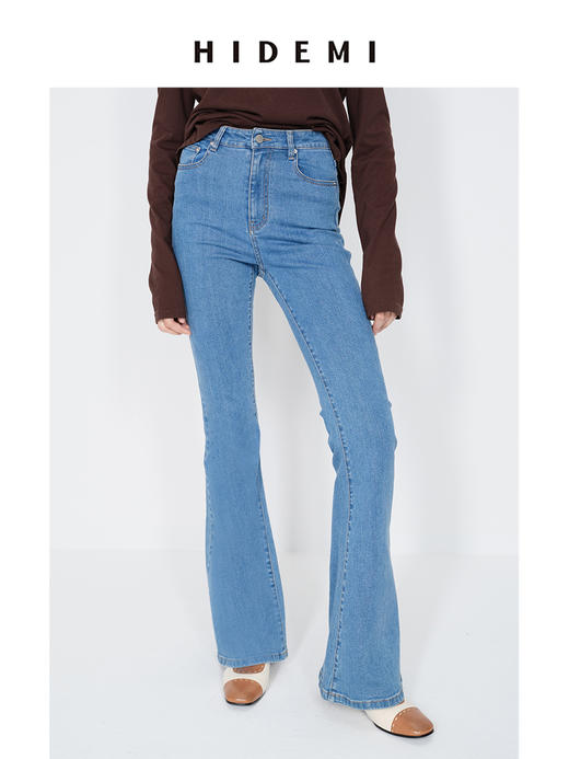 HIDEMI 【董生活同款】多重水洗做旧感超显瘦喇叭牛仔神裤长裤 商品图1