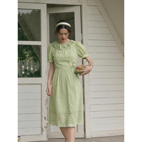 SimpleRetro青提栀子 浪漫双层花边领法式连衣裙女收腰显瘦a字裙