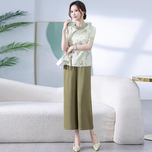 气质宽松复古印花小衫，上衣+阔腿裤两件套QYM-XY-24AM053-Y 商品图0