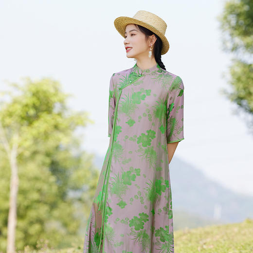 改良旗袍领印花裙，收腰显瘦a字大码丝棉连衣裙TT96103 商品图1
