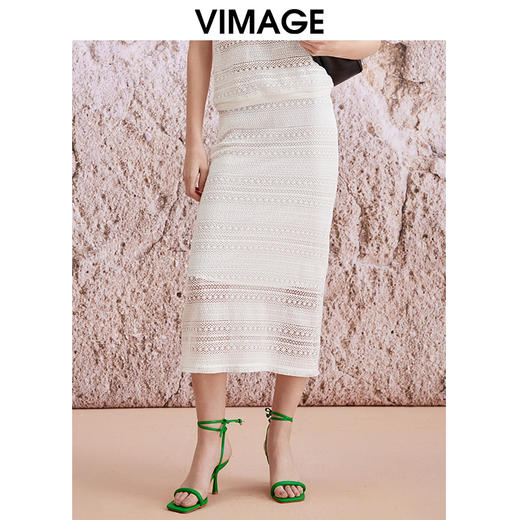 VIMAGE纬漫纪夏季新款蕾丝镂空直筒包臀半裙女V2106722 商品图0
