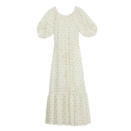 谜底连衣裙短袖女2024夏季新品小清新浪漫植绒提花长裙242ML0578 商品图4