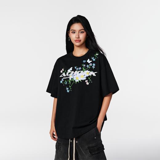 【Achock官方店】 潮牌花卉蝴蝶发泡印花短袖国潮街头重磅圆领T恤 商品图1