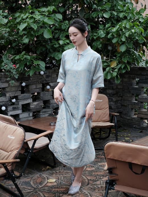 盛唐婧 |提花真丝缎斜襟连衣裙 商品图8