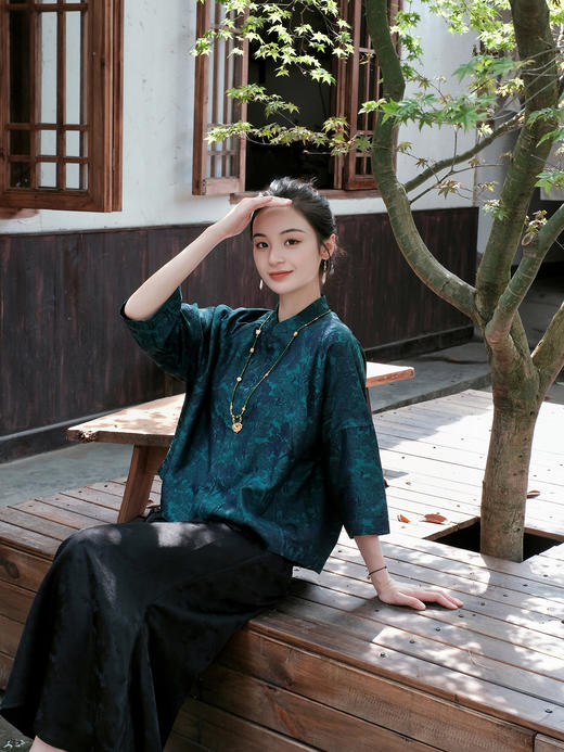 盛唐婧 |真丝宋锦发财树对襟上衣 商品图10