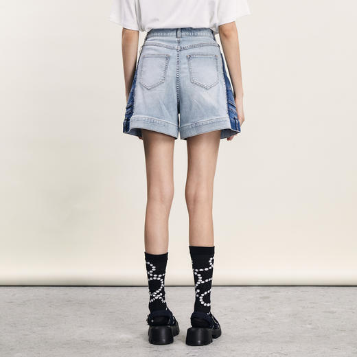 谜底A型短裤女2024年夏季新品复古风高腰百搭拼色牛仔裤242MK0588 商品图2