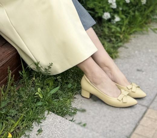 安启美奈粗跟尖头单鞋，4cm高跟，增高显瘦 商品图0