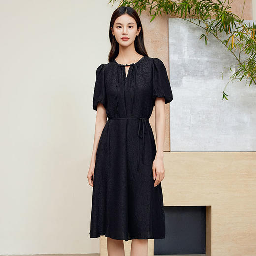 玳莎提花真丝连衣裙2024夏季新款新中式冠乐绉桑蚕丝中长款裙子  EB35107 商品图0